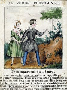 درس في الأفعال الضمنية. في "" La grammaire en images "" ، نشرة الألبوم ، حوالي عام 1850. بواسطة المدرسة الفرنسية