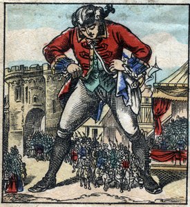Lemuel Gulliver في أرض Lilliputians. رسم توضيحي لـ "" رحلات جاليفر "" لجوناثان سويفت (1667-1745). تصوير إبينال أواخر القرن التاسع عشر. بواسطة المدرسة الفرنسية