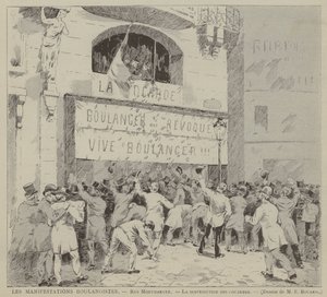 Les Manifestations Boulangistes, Rue Montmartre, La distribution des cocardes (نقش) بواسطة المدرسة الفرنسية