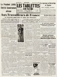 Les Tablets du soir du 24/06/1942 - رئيس لافال للحكومة يخاطب عمال فرنسا نداءً من أجل قمع السوق السوداء في VAUCLUSE - الأنشطة الجوية الخارقة في الكنيسة والبحر الشمالي - بواسطة المدرسة الفرنسية