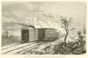 توظف Les Wagons Blindes أثناء حصار باريس ، عام 1870 (نقش) بواسطة المدرسة الفرنسية