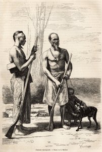 Les chasseurs montagnards de l'île Formose ، نقش بعد رسم لـ D. Maillard ، يوضح الرحلة إلى الصين ، بواسطة J. Thompson ، في 1870-1872 ، نُشر في "" Le tour du monde "" "1875 ، من تحرير إدوارد شارتون ، طبعة Hachette ، باريس. مجموعة بواسطة المدرسة الفرنسية