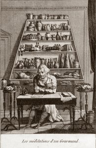 "Les meditation d'un gourmet" - نقش في Almanach des gourmands ، بمثابة دليل في طرق جعل عزيزة ممتازة. بواسطة أحد الهواة القدامى "" بقلم ألكسندر بالتازار لوران جريمود دي لا رينير - 1804-1812 بواسطة المدرسة الفرنسية