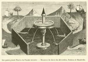Les quatre grands Fleuves du Paradis terrestre, Mimature du Livre des Merveilles, Relation de Mandeville (engraving) بواسطة المدرسة الفرنسية