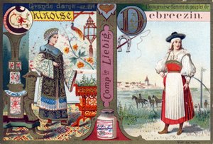 الحرف C مثل سيدة صينية عظيمة و D مثل الهنغاري بقلم Debreczin. الأبجدية النسائية. سلسلة من 12 صورة. إعلان Liebig بواسطة المدرسة الفرنسية