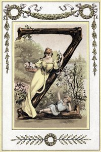 Letter representing a mother and her son, late 19th century (chromolithograph) بواسطة المدرسة الفرنسية