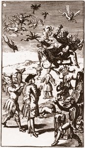 L'evocation des demons ، نقش من عام 1710 في "قصة التخيلات الباهظة للسيد Oufle" للوران بوردلون (1653-1730) بواسطة المدرسة الفرنسية