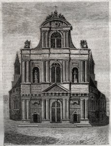 كنيسة القديس جيرفيه سانت بروتيس (Saint-Gervais-Saint-Protais) (واجهة Clement II Metezeau) باريس (الحي الرابع) نقش في "" التاريخ المادي والمدني والأخلاقي لباريس: من أقدم العصور التاريخية حتى يومنا هذا " جاك انطوان دوليور بواسطة المدرسة الفرنسية