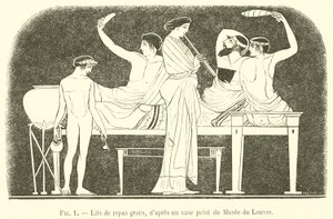 Lits de repas grecs (engraving) بواسطة المدرسة الفرنسية