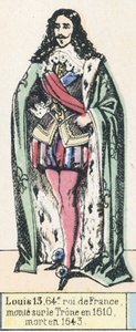 Louis 13, 64e roi de France, monte sur le Trone en 1610, mort en 1643 (coloured engraving) بواسطة المدرسة الفرنسية