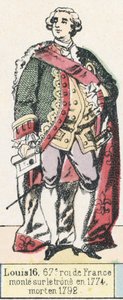 تولى لويس 16 ، ملك فرنسا رقم 67 ، العرش عام 1774 ، وتوفي عام 1792 (نقش ملون) بواسطة المدرسة الفرنسية