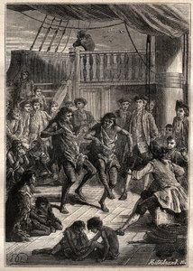استقبل لويس أنطوان ، كونت بوغانفيل (1729-1811) سكان Bay Fortescue (ديترويت ماجلان) في قاربه "La Boudeuse" "في عام 1768 - رسم توضيحي من" البحارة العظماء في القرن الثامن عشر " بواسطة المدرسة الفرنسية