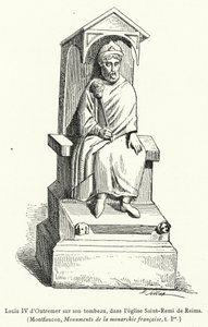 Louis IV d'Outremer على قبره ، في كنيسة Saint-Remi في Reims (نقش) بواسطة المدرسة الفرنسية