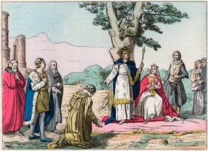 لويس التاسع ، ديت "سانت لويس" (1214-1270) يحقق العدالة لجميع رعاياه في Bois de Vincennes - Saint Louis (1214-1270) يجعل العدالة - نقش نهاية القرن التاسع عشر في "Nos Gires Nationales - صور و تلاوات "" بواسطة المدرسة الفرنسية