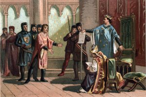 Louis VIII, known as “The Lion” (1187 - 1226), the Capetian dynasty, answered proudly and fiercly to an envoy of the King of England Henry III. Chromolithography around 1890. بواسطة المدرسة الفرنسية