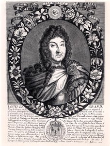 لويس الرابع عشر (1638-1715) ملك فرنسا ، حوالي 1680 (نقش) (صورة بالأبيض والأسود) بواسطة المدرسة الفرنسية