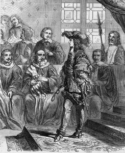 كان لويس الرابع عشر (1638 - 1715) يبلغ من العمر 17 عامًا في عام 1652 قبل البرلمان وأجبر الرئيس على حل الجمعية. نقش في "" لوحات هيستوار دو فرانس أون سنت لبول ليوجور "" 1891. بواسطة المدرسة الفرنسية