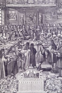 Louis XIV, love and delight of his people, engraving from Almanacco بواسطة المدرسة الفرنسية
