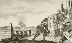 لويس الخامس عشر (1710-1774) في معركة فونتينوي في عام 1745 ، من "هيستوار دي فرانس" بواسطة كولارت ، نُشر عام 1840 (النقش) بواسطة المدرسة الفرنسية