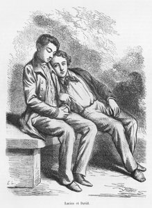 Lucien de Rubempre و David Sechard ، توضيح من "Les Illusions perdues" بواسطة Honore de Balzac بواسطة المدرسة الفرنسية