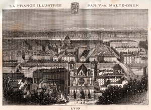 ليون - نقش في "فرنسا اللامعة: الجغرافيا والتاريخ والإدارة الإحصائية" بواسطة VA Malt-Brown. 1884 بواسطة المدرسة الفرنسية