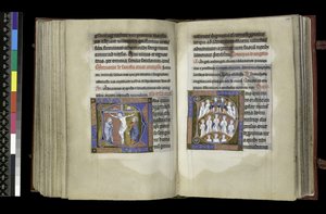 MS 300 f.198v-199r، Suffrage to the Cross and Suffrage to Angels، from the Psalter and Hours of Isabella of France، Paris، c.1265-70 (قلم وحبر وتمبرا على ورق) بواسطة المدرسة الفرنسية
