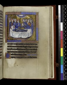 MS 300 f.281r ، تجمع وعظات ودروس الافتراض ، من سفر المزامير وساعات إيزابيلا الفرنسية ، باريس ، حوالي 1265-70 (قلم حبر وحبر وتمبرا على ورق) بواسطة المدرسة الفرنسية