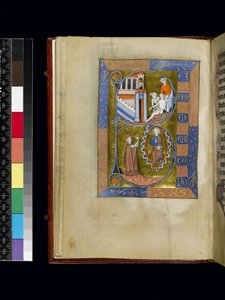 MS 300 f.XIII ، ورقة من سفر المزامير وساعات إيزابيلا الفرنسية ، باريس ، حوالي 1265-70 (قلم حبر وحبر وتمبرا على ورق) بواسطة المدرسة الفرنسية