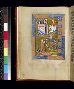 MS 300 f.XIII ، ورقة من سفر المزامير وساعات إيزابيلا الفرنسية ، باريس ، حوالي 1265-70 (قلم حبر وحبر وتمبرا على ورق) بواسطة المدرسة الفرنسية