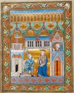 MS 300 fol.III تلقي الملك داود خبر موت أبشالومس ، من ساعات سفر المزامير لإيزابيل الفرنسية ، c.1255 بواسطة المدرسة الفرنسية