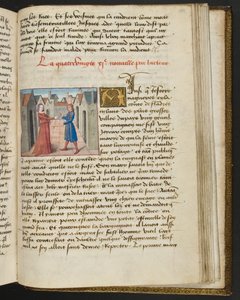 ^ MS Hunter 252 185r صفحة من Hundred News News ، c.1461-62 بواسطة المدرسة الفرنسية