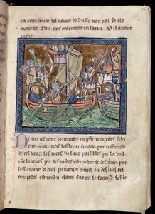 MS Marlay أضف 1 صفحة 86 صفحة من النص مع إضاءة معركة بحرية ، من De Re Militari ، c.1270 بواسطة المدرسة الفرنسية
