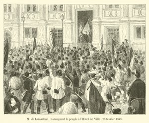 إم دي لامارتين ، يهرع الناس في فندق دي فيل ، 26 فبراير 1848 بواسطة المدرسة الفرنسية