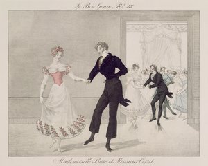 Mademoiselle Busc و Monsieur Corset ، اللوحة 111 من le Bon Genre ، c.1810 (نقش الألوان) بواسطة المدرسة الفرنسية