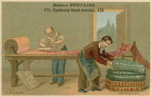 Maison Fontaine بطاقة تجارية ، طباعة صوف بواسطة المدرسة الفرنسية