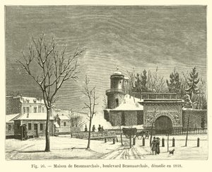 Maison de Beaumarchais ، شارع Beaumarchais ، تم هدمه عام 1818 بواسطة المدرسة الفرنسية