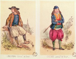 الأزياء الرجالية من Landerneau و Goulven ، من Les Costumes Bretons de Sorrieu بواسطة المدرسة الفرنسية