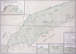 خريطة مخطوطة للجزء الجنوبي من البحر الأحمر من القرن الأفريقي واليمن حتى جدة حوالي عام 1740 بواسطة المدرسة الفرنسية