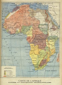 خريطة لأفريقيا بعد التوقيع على الاتفاقية الأنجلو-فرنسية في مارس 1899 (حجرية ملونة) رسم توضيحي لـ Le Petit Journal ، 9 أبريل 1899 (نقش) بواسطة المدرسة الفرنسية