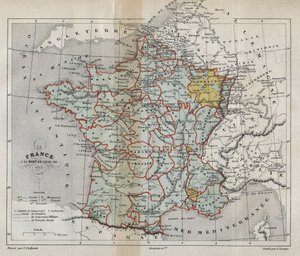 خريطة فرنسا حول وفاة لويس الرابع عشر في عام 1715 - خريطة فرنسا عند وفاة لويس الرابع عشر في عام 1715 - نقش في "تاريخ فرنسا" بقلم فيكتور دوري (1811-1894) - 1882 بواسطة المدرسة الفرنسية