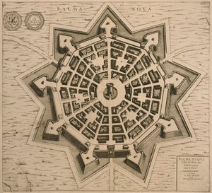 خريطة بالمانوفا ، من Les Villes de Venetie ، 1704 ، نشرها Rutgert Alberts في لاهاي
