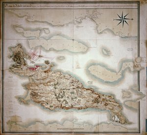 خريطة للجيش رود في وقت احتلالها من قبل الجيش الفرنسي 1780-81 بناء على أوامر جان بابتيست دي فييمور (1725-1807) كونت روشامبو بواسطة المدرسة الفرنسية