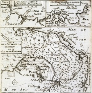 خريطة برزخ دارين وخليج بنما في "" رحلة جديدة حول العالم "بقلم غيوم دامبير (ويليام دامبير) بواسطة المدرسة الفرنسية