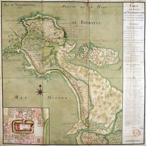 Map of the island of Noirmoutier accompanied by a map of the castle, made in 1769. بواسطة المدرسة الفرنسية