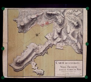 خريطة لمحيط Villefranche في كونت نيس ليفي في أكتوبر 1748 بواسطة المدرسة الفرنسية