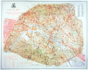 خريطة توضح مدى العمل خلال فترة Haussmann للتطوير في باريس من 1854-1871 ، 1871