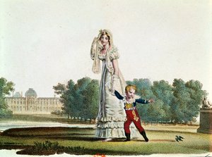 ماري لويز (1791-1847) وملك روما (1811-1832) أمام قصر التويلري بواسطة المدرسة الفرنسية