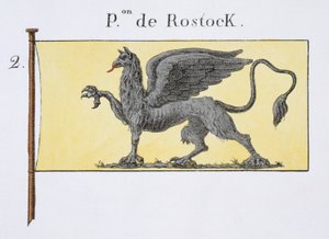 العلم البحري مع شعار Griffin الذي يشير إلى de Rostock Crest ، من كتاب الأعلام الفرنسي ، c.1819 بواسطة المدرسة الفرنسية
