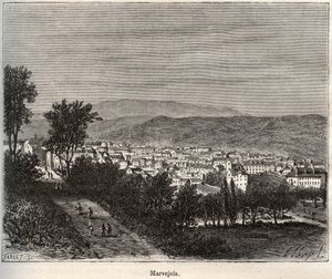 Marvejols - Lozere - Languedoc-Roussillon - نقش في "فرنسا اللامعة: الجغرافيا والتاريخ والإدارة الإحصائية" بقلم V.-A. الشعير براون. 1884 بواسطة المدرسة الفرنسية