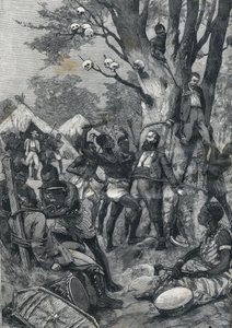 مذبحة في الكونغو: توسلات الأوروبيين بأكل لحوم البشر. في "Le petit Parisien" عام 1898. بواسطة المدرسة الفرنسية